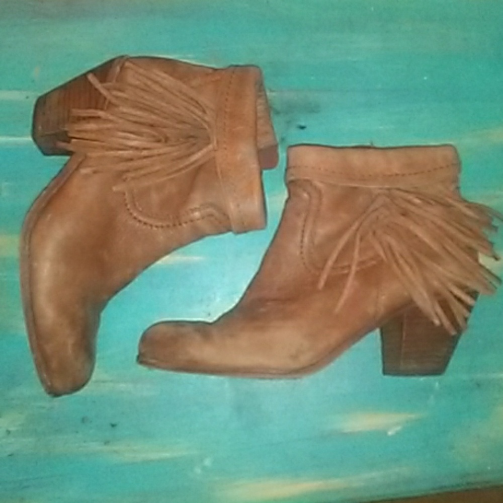 Sam Edelman Brown Leather Fringe Booties